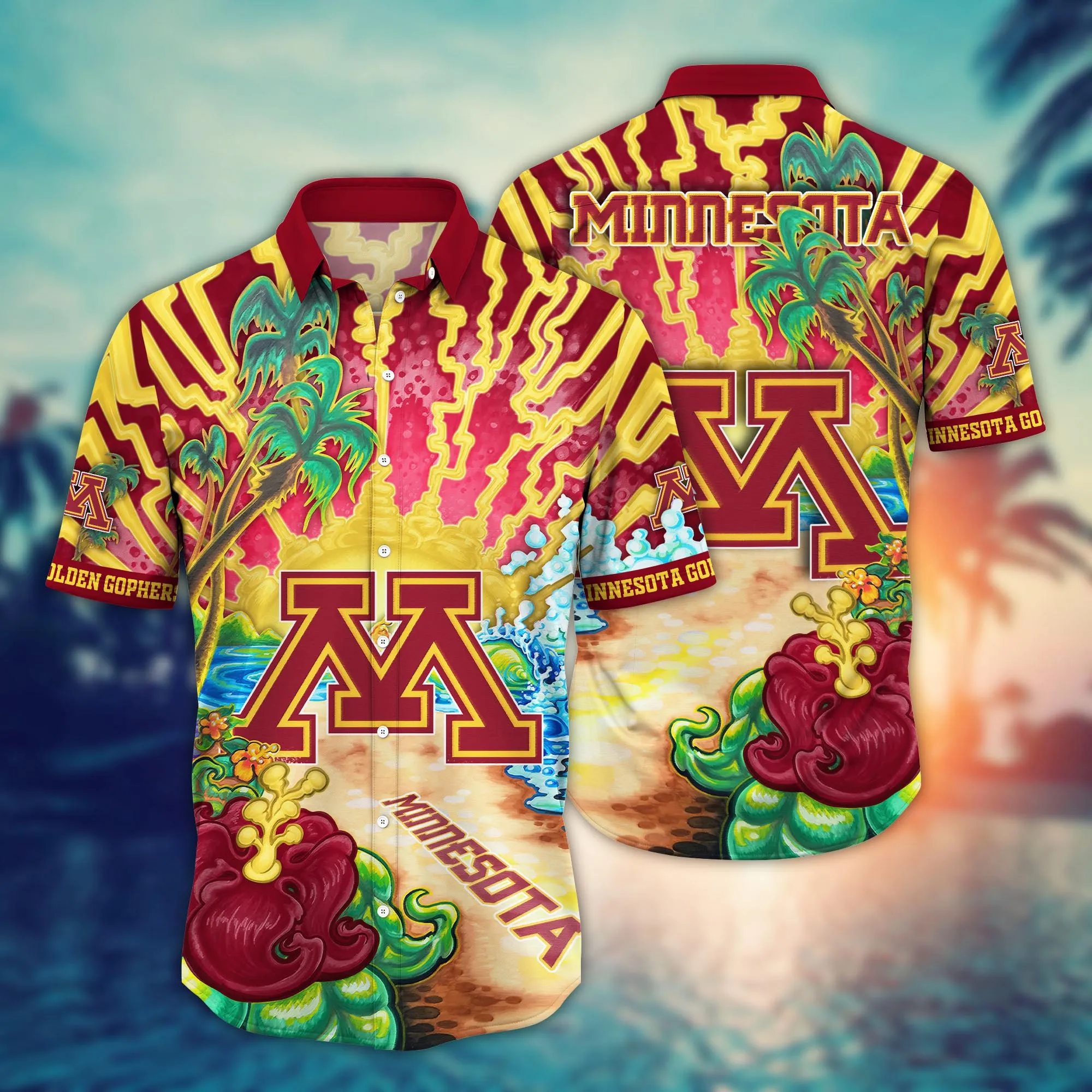 Minnesota Golden Gophers NCCA Hawaiian Shirt Golden Hourtime Aloha Shirt