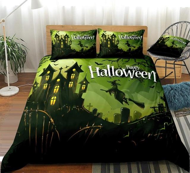 3D Halloween Witch Flying On Broom Bedding Set