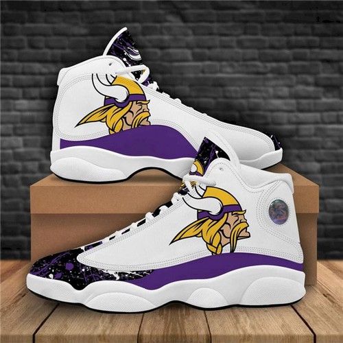 Women Minnesota Vikings Air Jordan 13 High Top Leather Sneakers 003