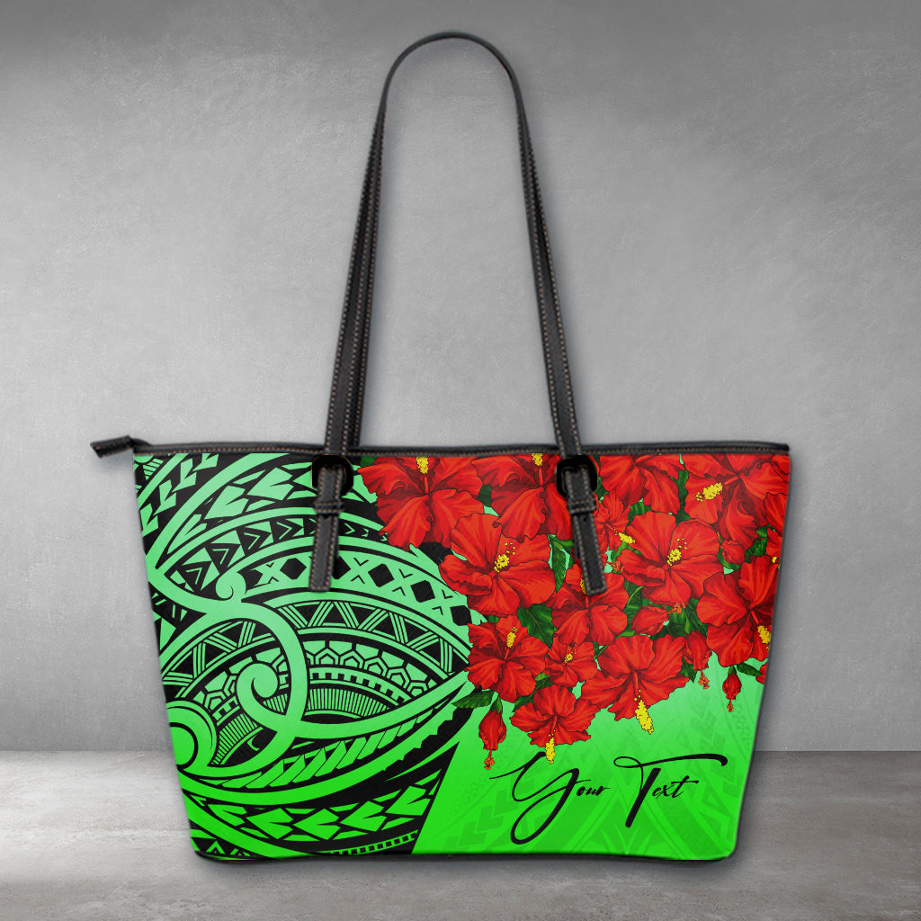 (Custom) Polynesian Leather Tote – Polynesian Hibiscus Green Personal Signature A24