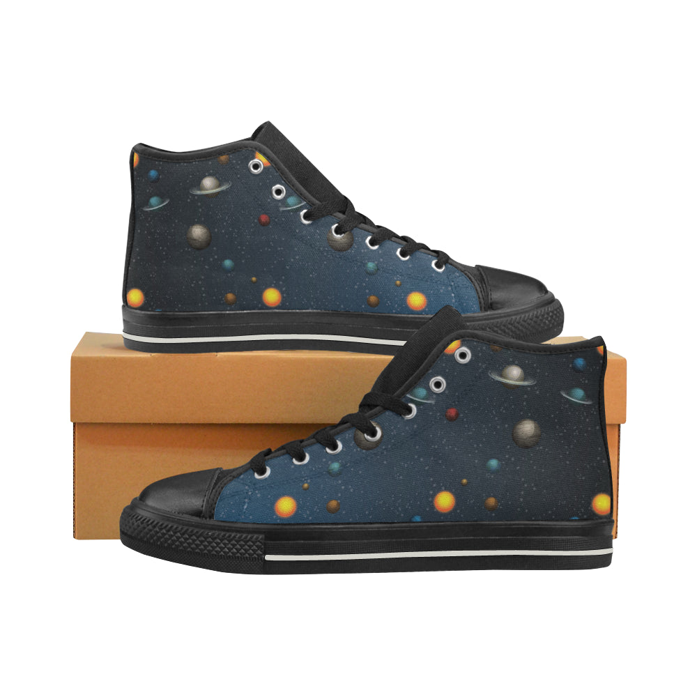 Planet Pattern Black Women’s Classic High Top Canvas Shoes