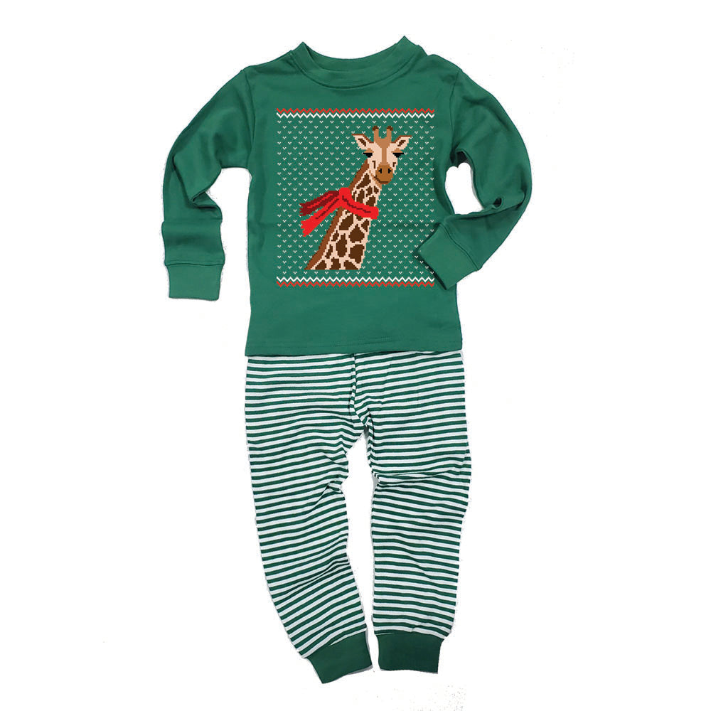 Big Giraffe Scarf Ugly Christmas Sweater Toddler Long Sleeve Top Striped Pants Pajama Set