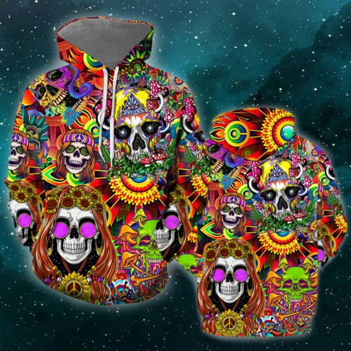 Skull Hippie 3D All Over Print Shirts For Men & Women, Gift For Hippie Soul, Hippie Lover