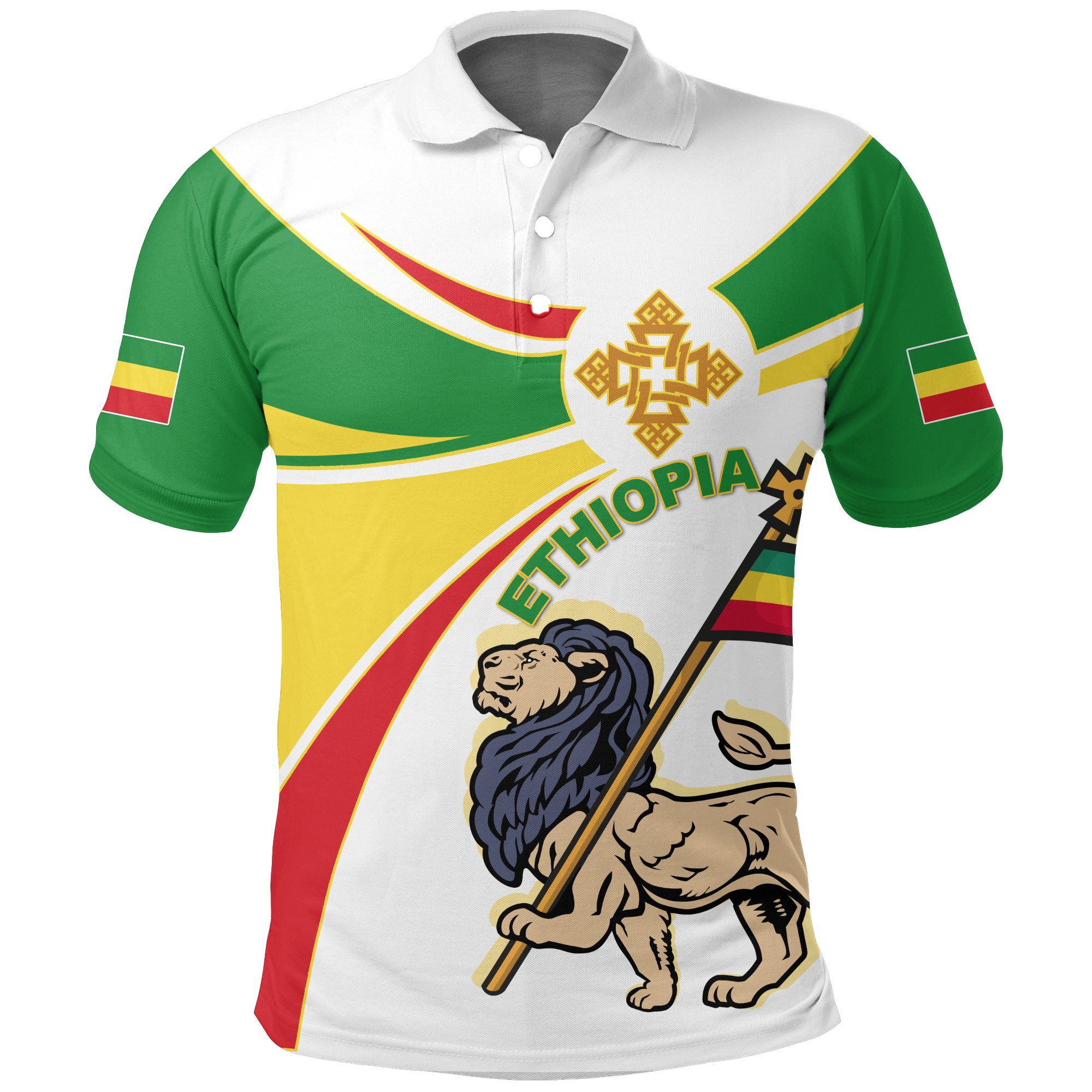 1stTheWorld Ethiopia Polo Shirt, Ethiopia Round Lion Ver02 A10