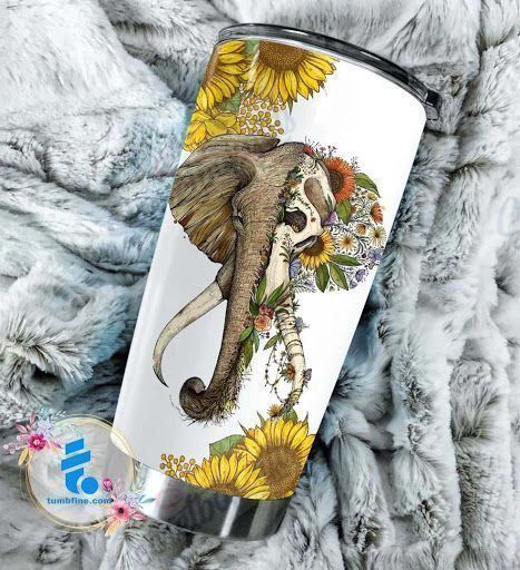 Personalized Floral Elephant Skull Gs-Cl-Ml0104 Stainless Steel Tumbler Customize Name, Text, Number