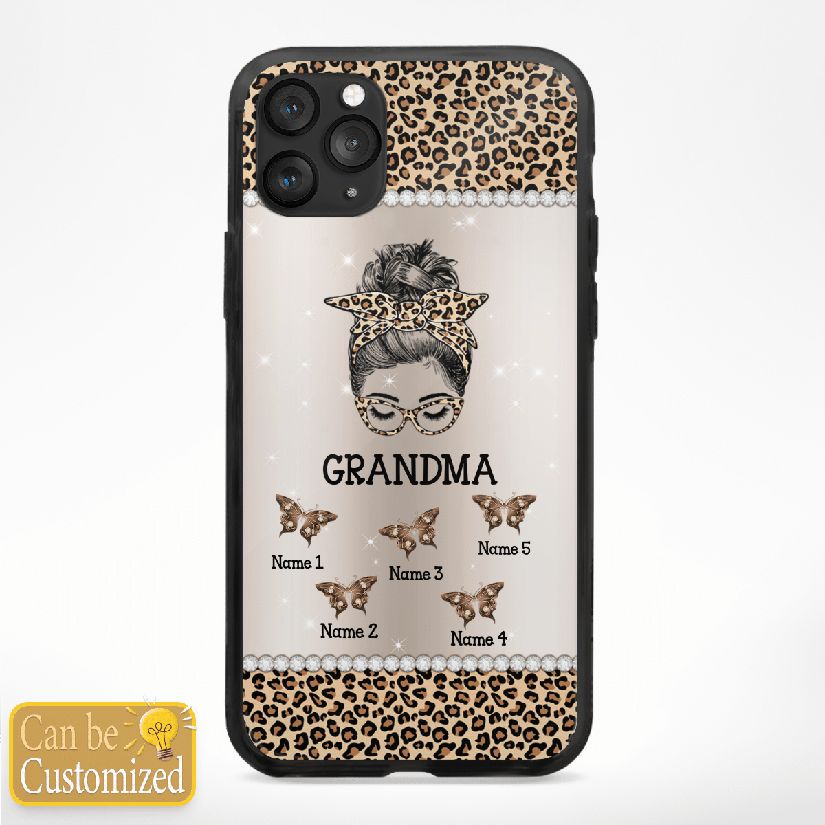 Personalized Leopard Phone Case Grandma With Butterfly Grandkids Phone Case