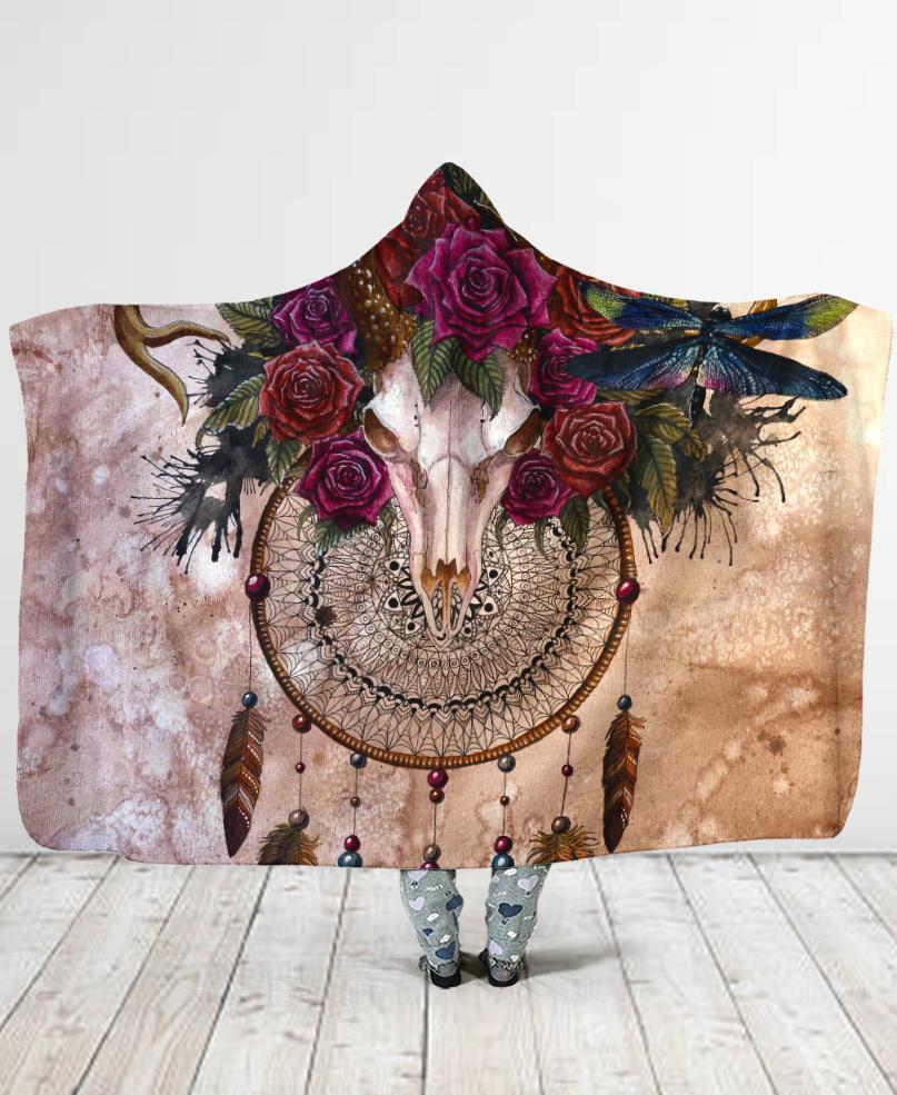 Welcomenative Dreamcatcher Rose Hooded Blanket, All Over Print, Native American