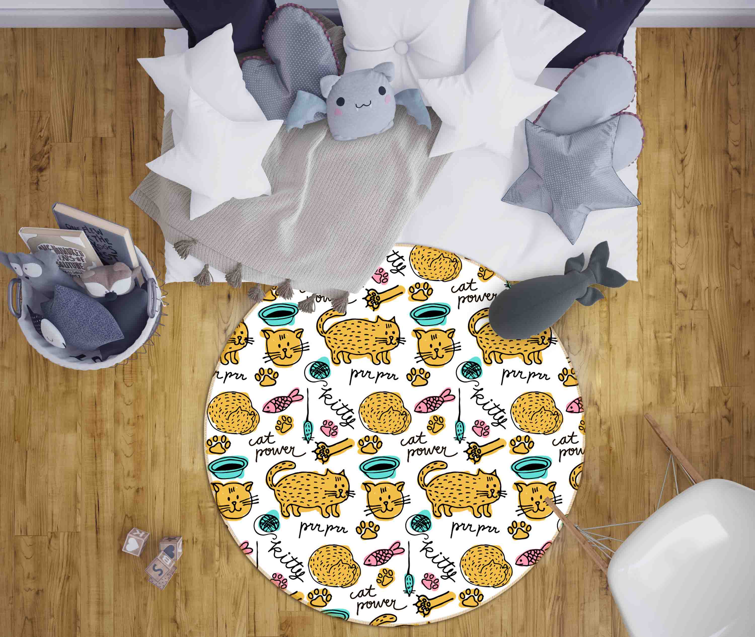 3D Cartoon Animal Cat Kids Non-Slip Round Rug Mat 101