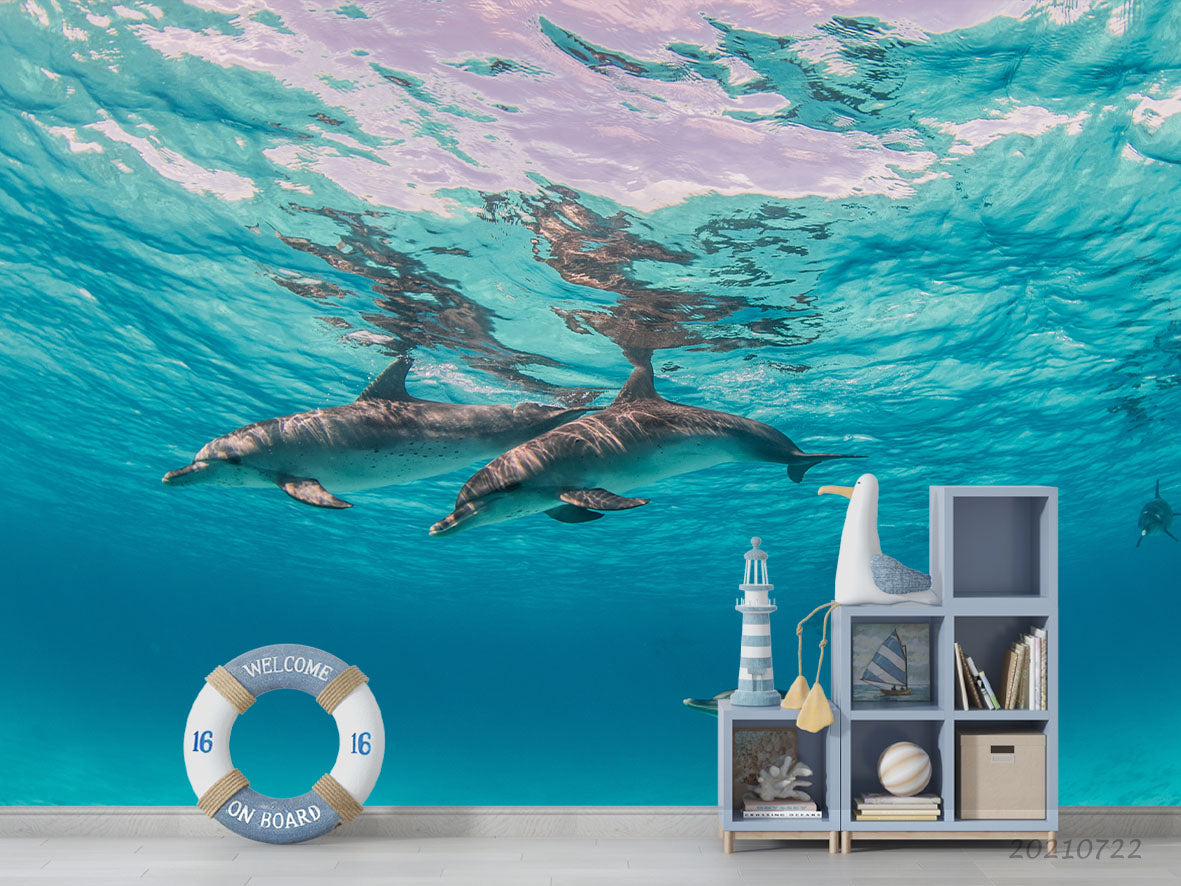 3D Blue Sea Dolphin Landscape Wall Mural Wallpaper Lqh 556