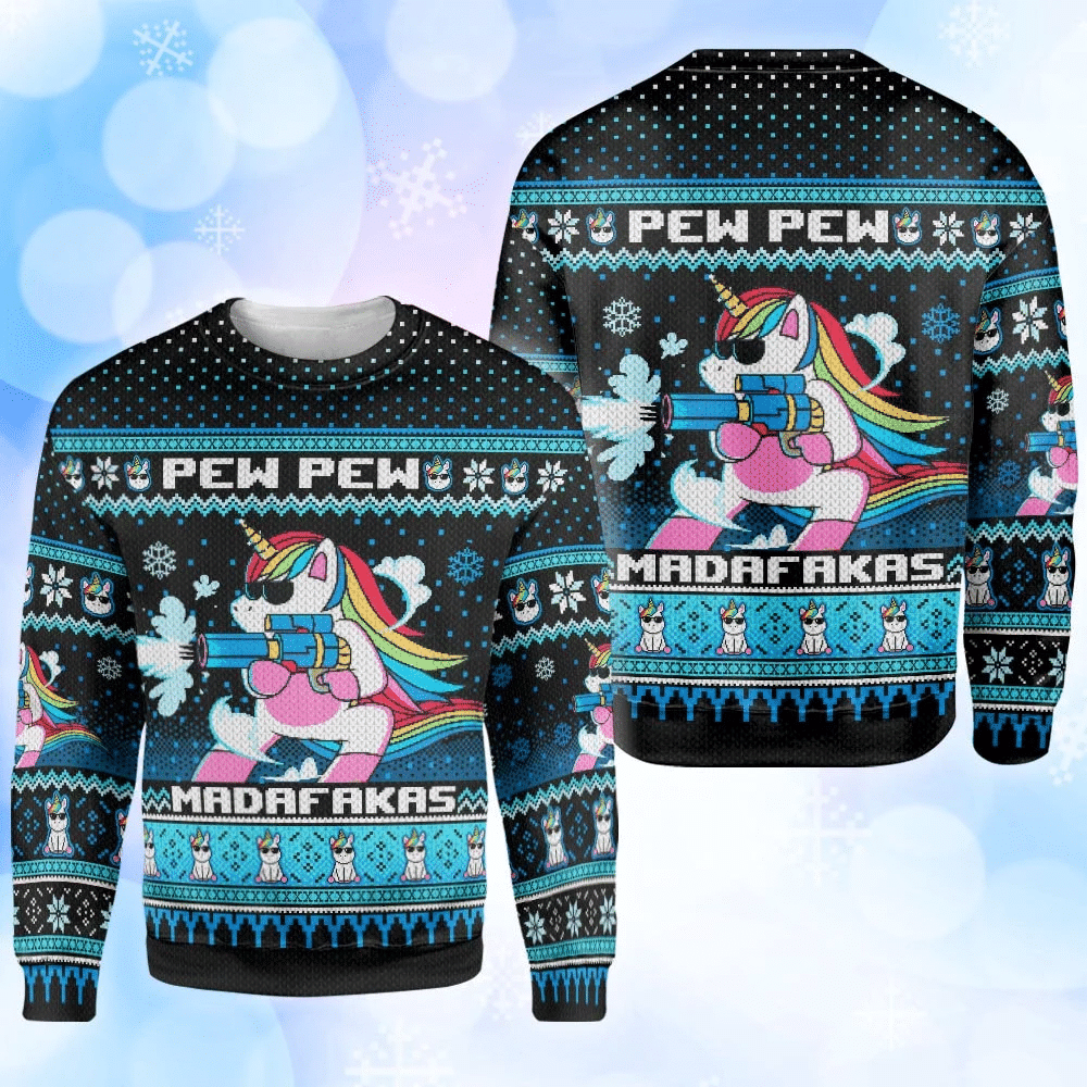 Unicorn Pew Pew Madafakas Ugly Christmas Sweater