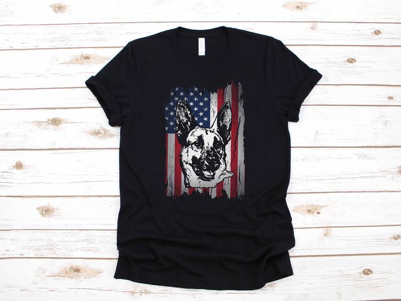 Dreameris K 9 Police Officer German Shepherd Gift American Flag Usa Long Sleeve  Hoodie Sweatshirt Tank Top