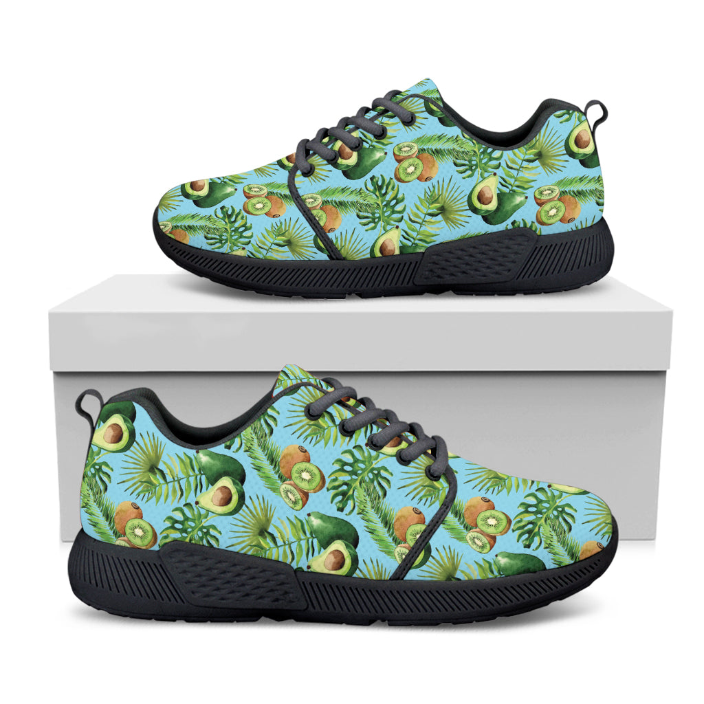 Watercolor Kiwi And Avocado Print Black Athletic Shoes