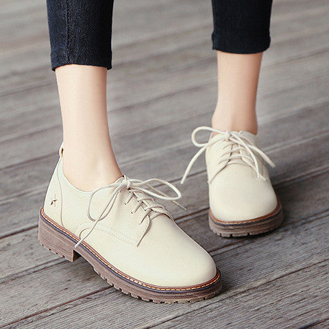 Candy Colors Lace Up Low Chunky Heel Women Oxfords Shoes 7382