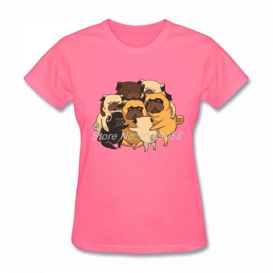 Womens T-shirt Pugs Dog Group Hug Customized Kawaii Clothing Short Sleeve Femme Shirts