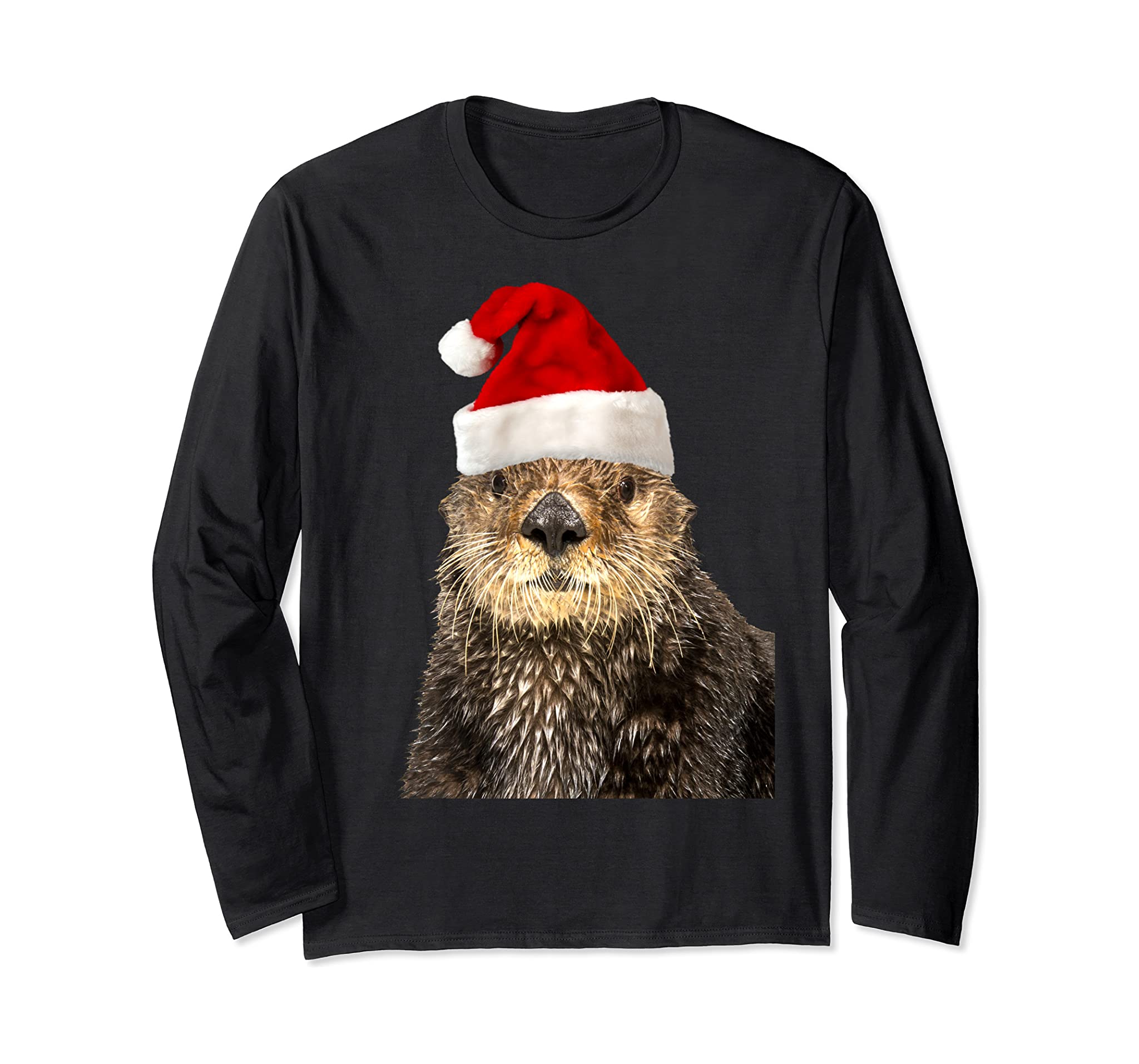 Sea Otter Santa Hat Cute Christmas Gift for Otters Lovers Long Sleeve T-Shirt