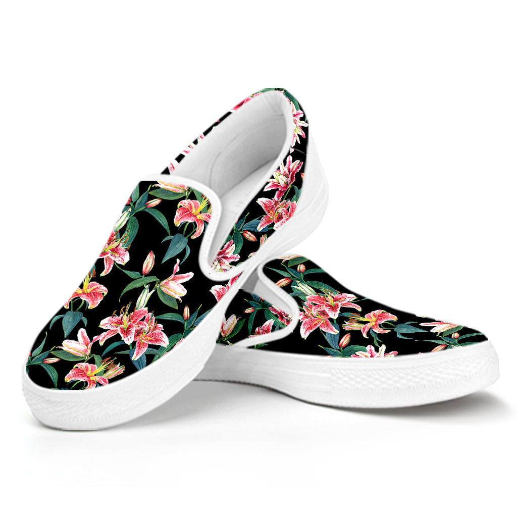 Watercolor Tropical Lily Pattern Print White Slip On Shoes