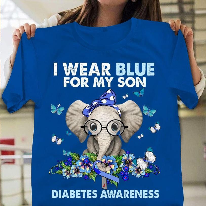 I Wear Blue For My Son, Elephant Type 1 Diabetes Mom Awareness Shirt