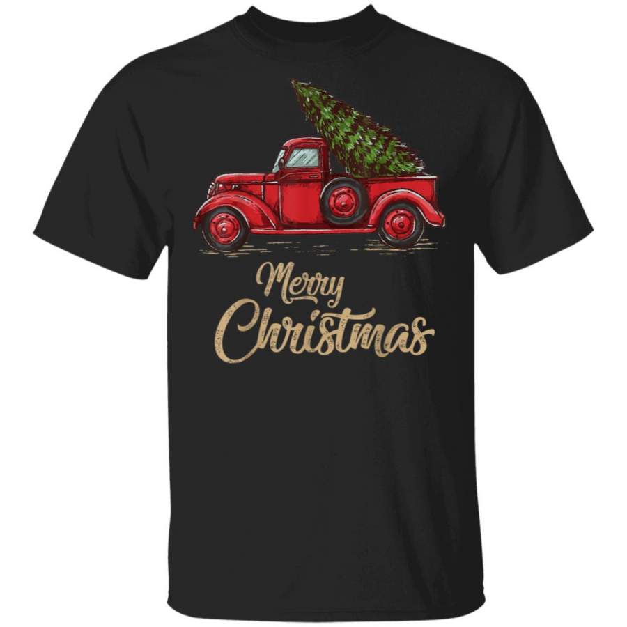 Vintage Red Truck With Merry Christmas Tree T-Shirt Xmas Gifts Tee Funny Family Matching T Shirt Pajama Tshirt Present Shirts