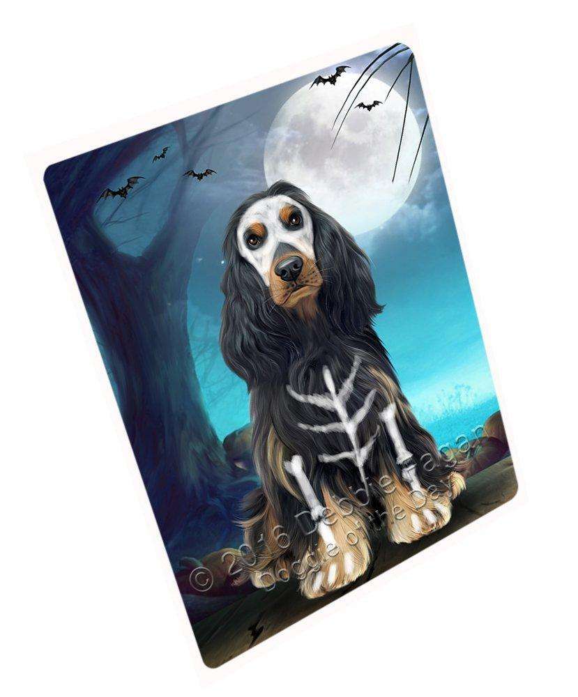 Happy Halloween Trick Or Treat Cocker Spaniel Dog Skeleton Art Portrait Print Woven Throw Sherpa Plush Fleece Blanket