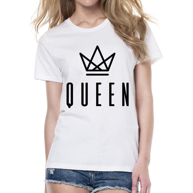 King Queen Letter Print Matching Couple Tees