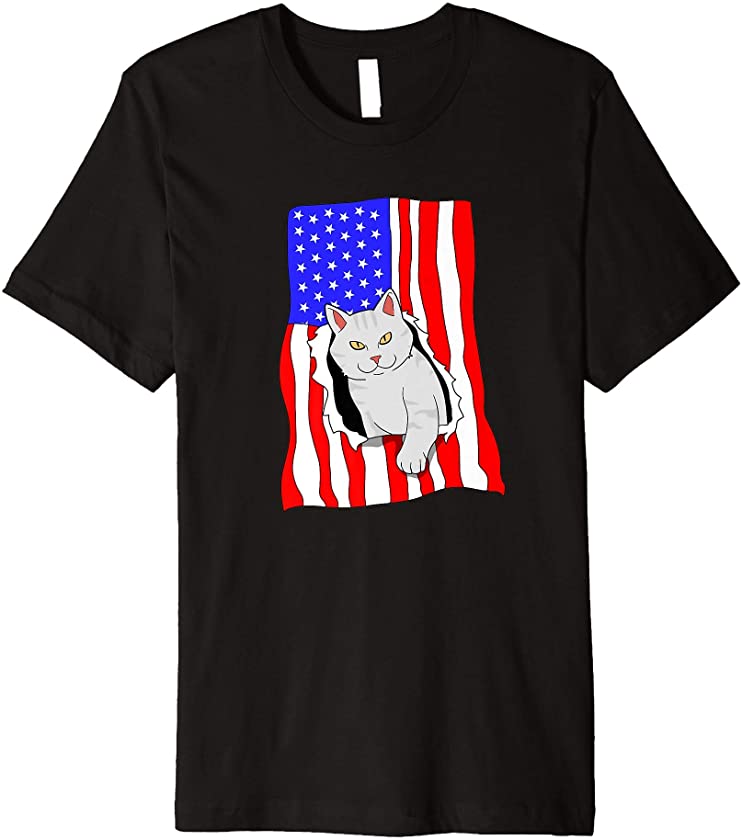 American Flag Cat Kitty Kitten Independence Day Premium T-Shirt