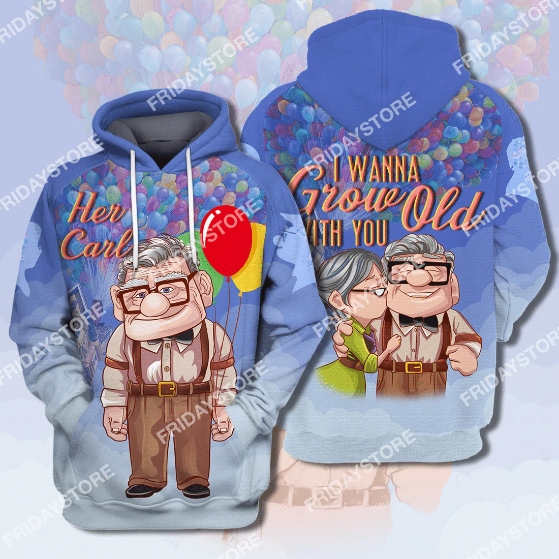 Dn Up T-Shirt I Wanna Grow Old With You Up Couple Her Carl T-Shirt Hoodie Adult Full Print