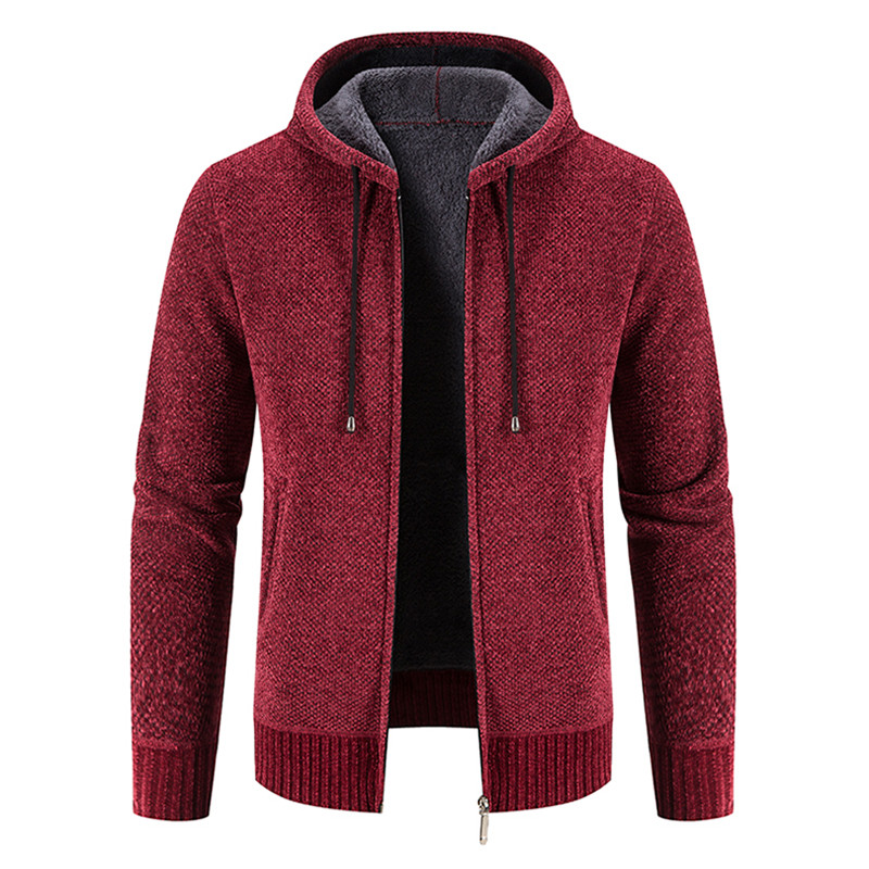 2022 New Winter Mens Sweaters Hooded Fleece Cardigan Men Knitted Warm Sweatercoat Solid Casual Hooded Sweater Jacket Man alx