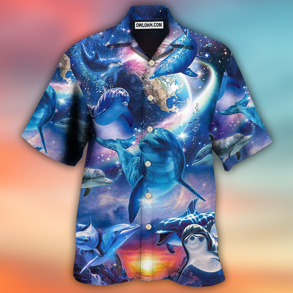 Dolphin Galaxy Blue Glow Style Hawaiian Shirt