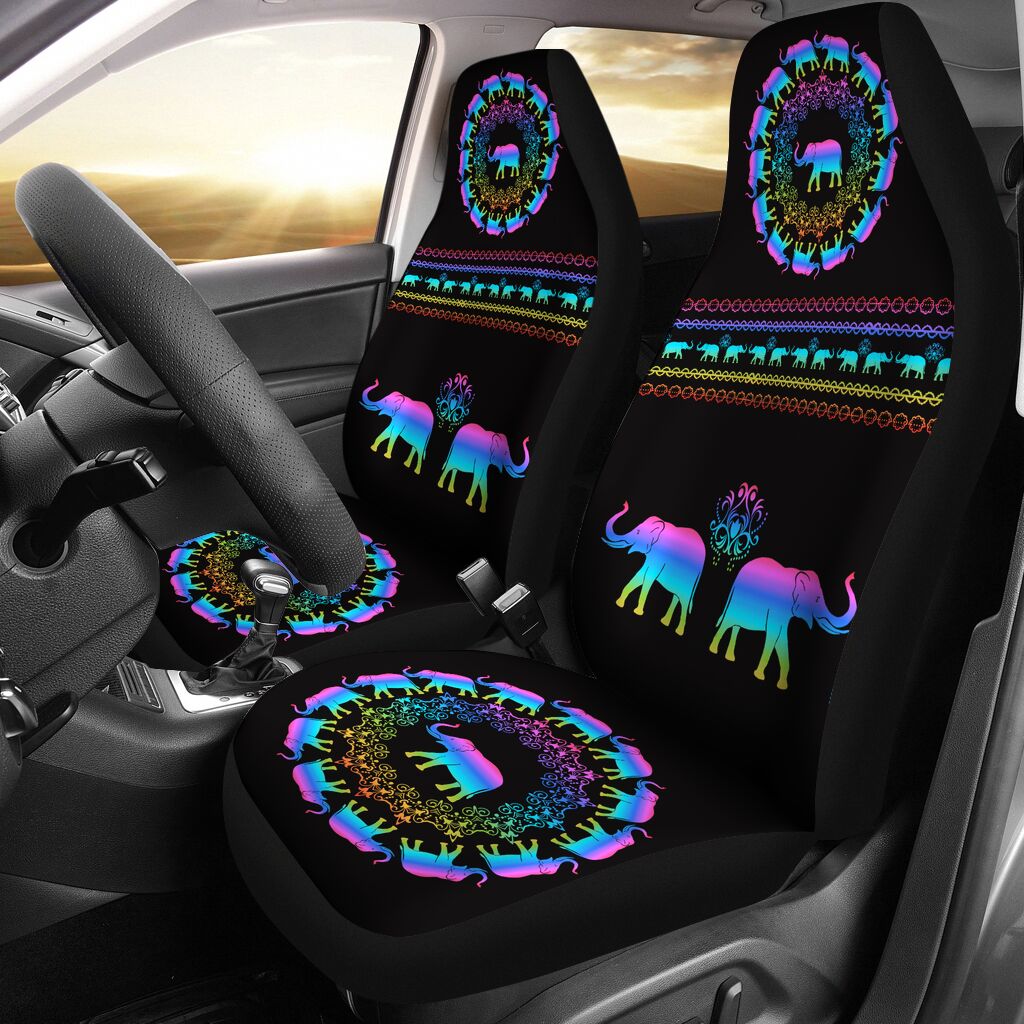 Elephant With Circle Pattern Full Color Car Seat Covers, Seat Covers Full Set, Carseat Covers, Automotive Seat Covers.