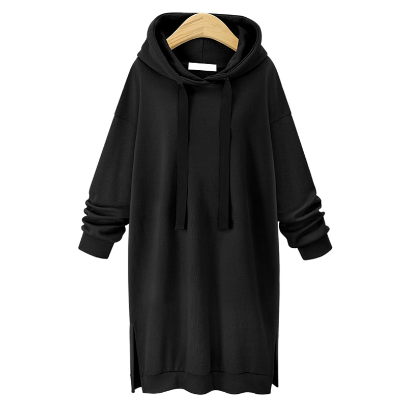 Women Loose Long Hoodie Casual Solid Color Hooded Sweatshirts Autumn Winter Baggy Pullover Sweatshirt Dress Spring alx