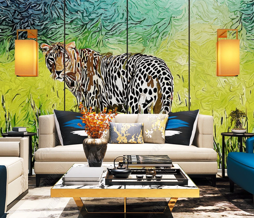 3D Hand Drawn Animal Leopard Wall Mural Wallpaper Lqh 5