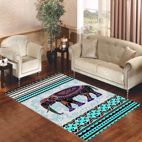 Blue Aztec Elephant Living Room Carpet Rugs