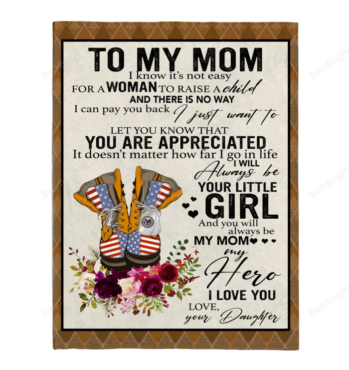 Veteran Blanket, Personalized Vetaran Blanket To My Mom From Daughter, Veteran Gifts, Gifts For Veteran Mom, Blanket For Mother’s Day, Sherpa Blanket, Fleece Blanket (50”x60” 60”x80”)