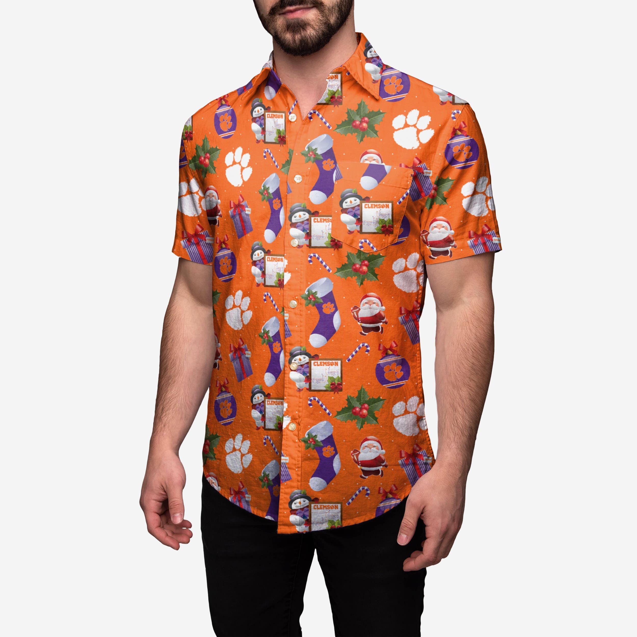 Clemson Tigers Christmas Explosion Button Up Shirt