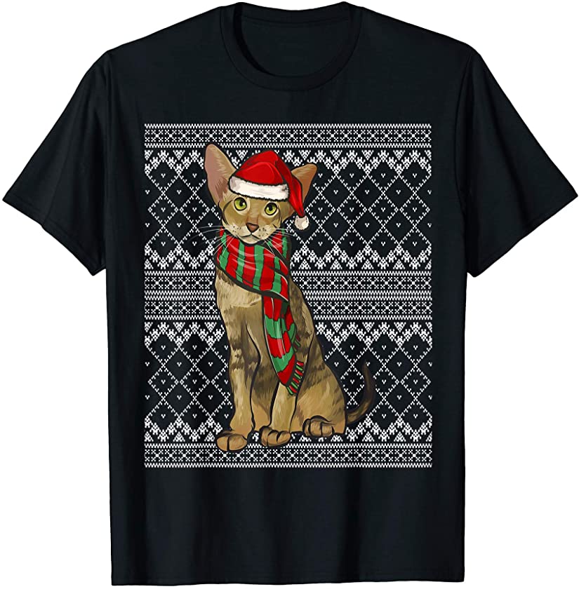 Xmas Serengeti Cat Santa Claus Hat Ugly Christmas T-Shirt