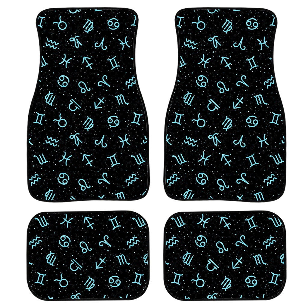 Blue Zodiac Symbols Pattern Print Front And Back Car Floor Mats, Front Car Mat