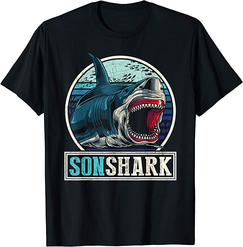 Retro Whale Animal Parents Son Boys Kids Gift Cool Son Shark T-Shirt