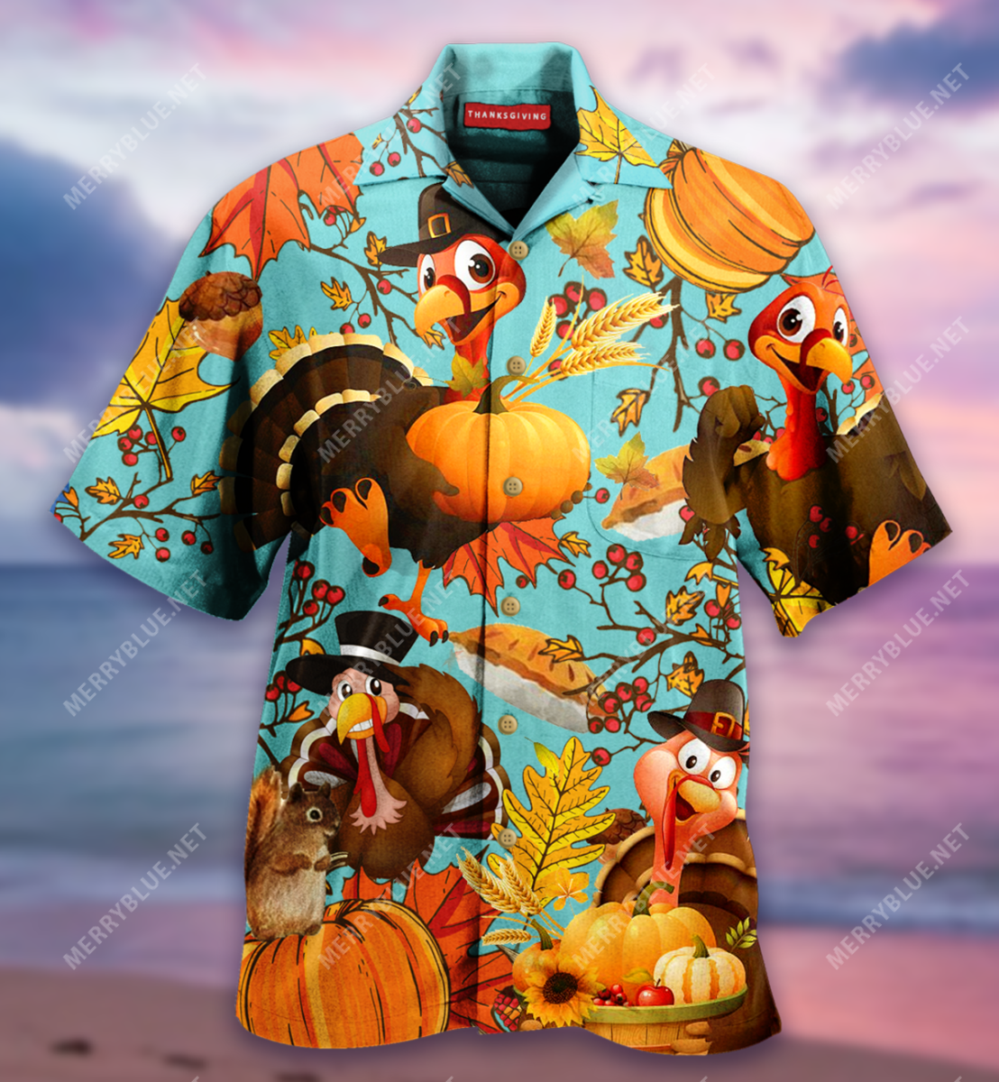 Thanksgiving Turkey Unisex Hawaii Print Aloha Short Sleeve Casual Shirt Ha10202