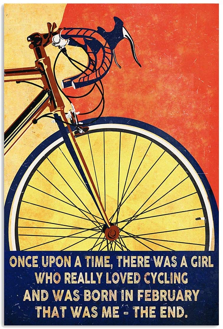 Vintage February Girl Loved Cycling Poster Art Print      Home Decor Gift For Men Women Family Friend On Birthday Xmas