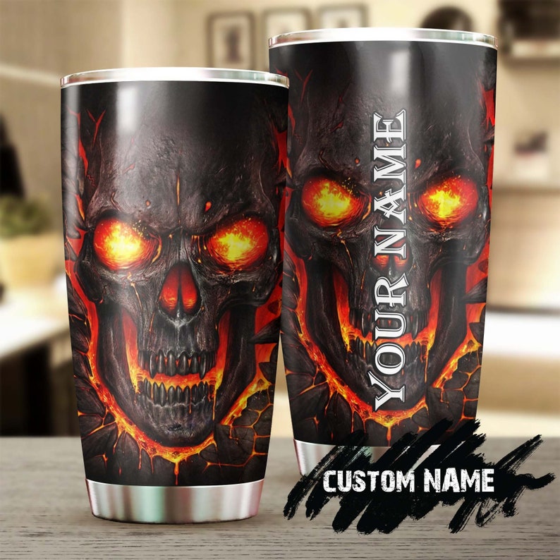 Skull On Burning Fire Personalized Fancy Unique Tumbler-Skull Tumbler-Skull Birthday Gift Christmas Gift For Her For Him