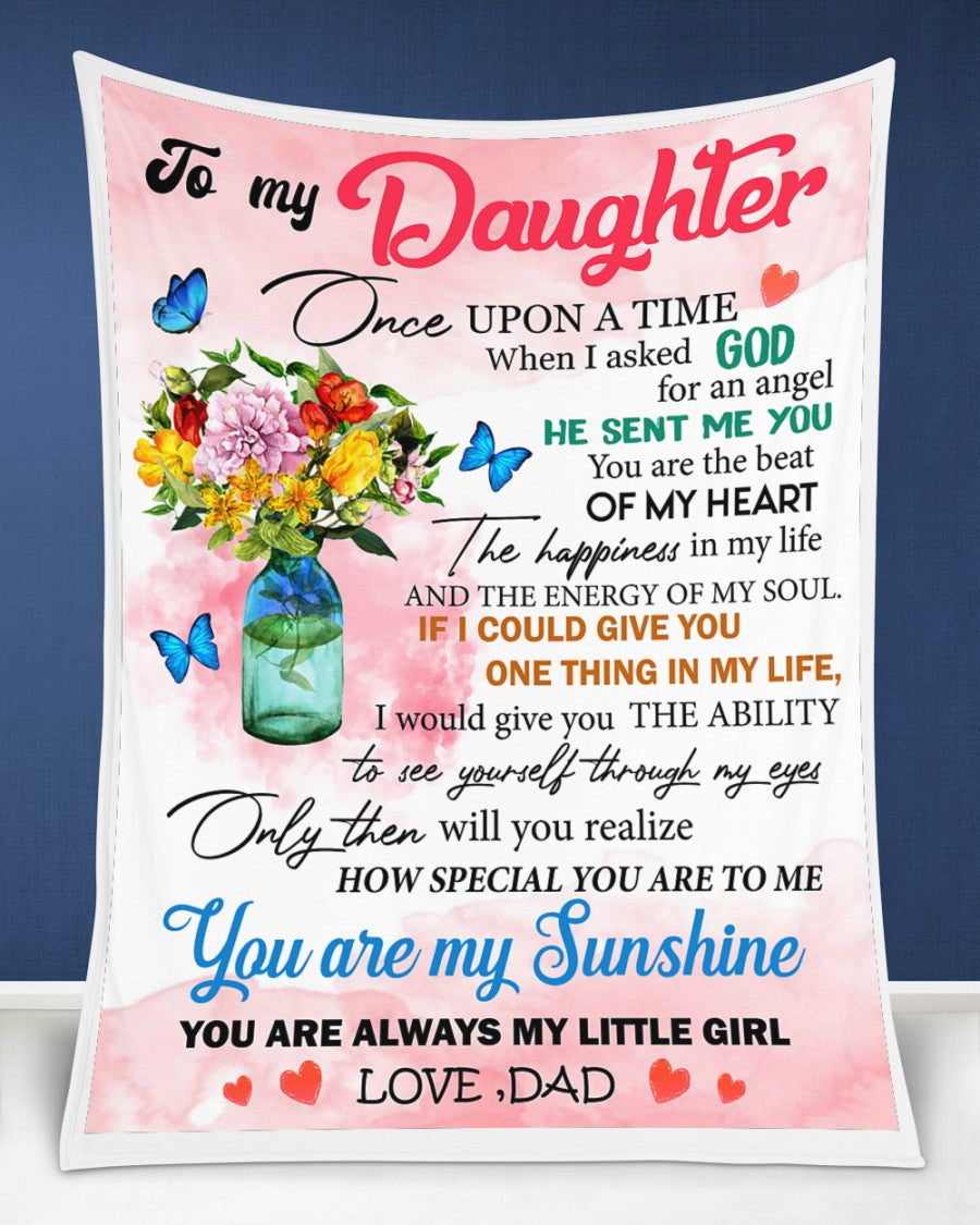 To My Daughter Once Upon A Time Flower Blanket Gift For Daughter From Dad Birthday Gift Home Decor Bedding Couch Sofa Soft And Comfy Cozy