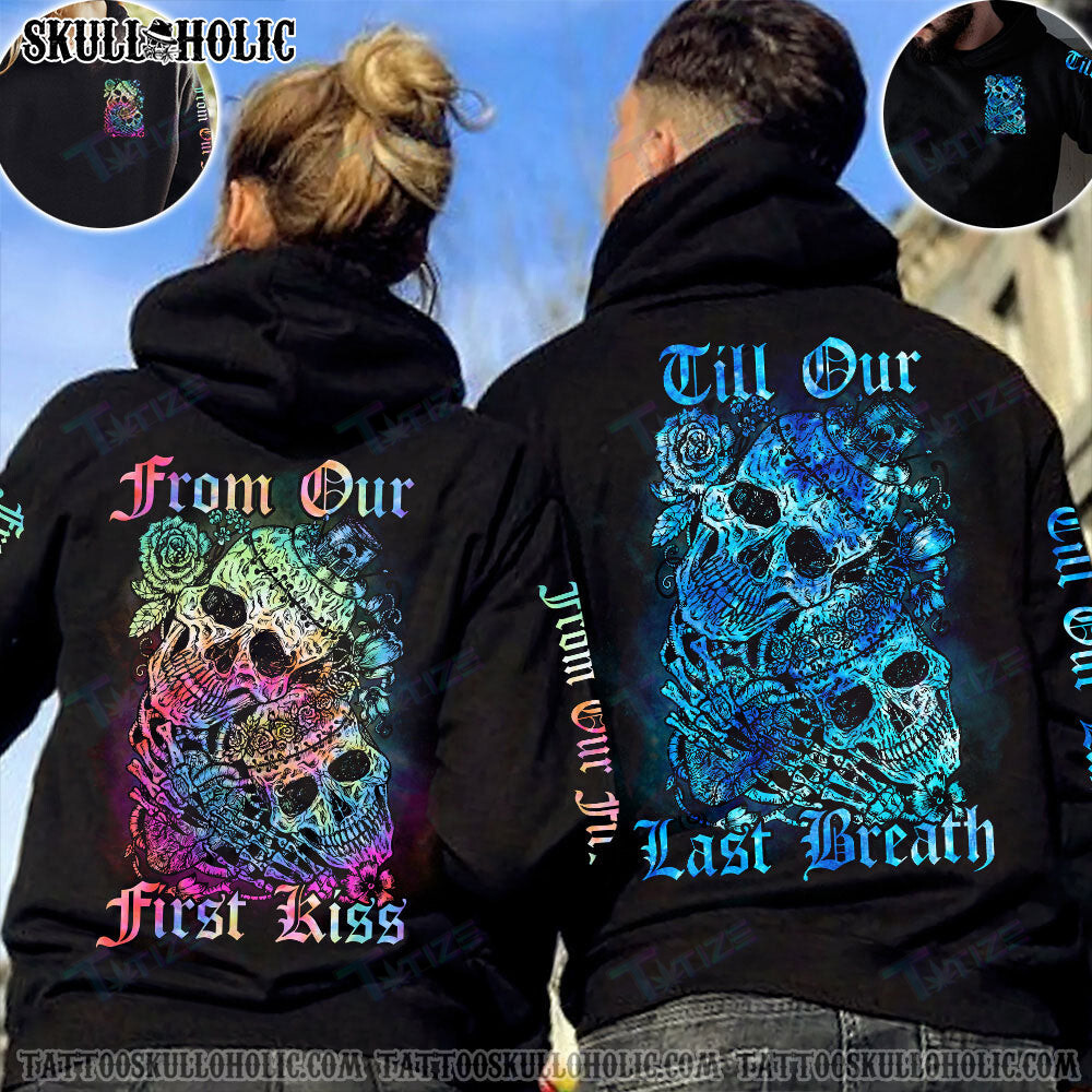 Matching Couple Shirt Couple First Kiss Skull 3D All Over Printed Shirt, Sweatshirt, Hoodie, Bomber Jacket Size S – 5Xl