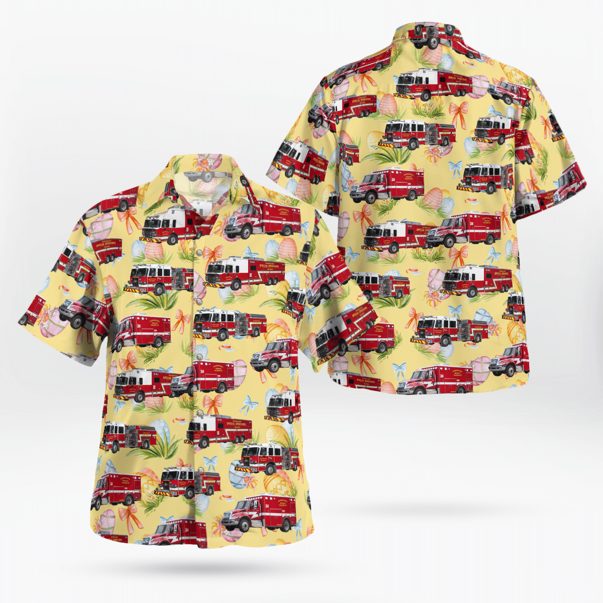 Trqd0503Bg02 Florida, Palm Beach County Fire Rescue, Happy Easter Day Bunny Hawaiian Shirt