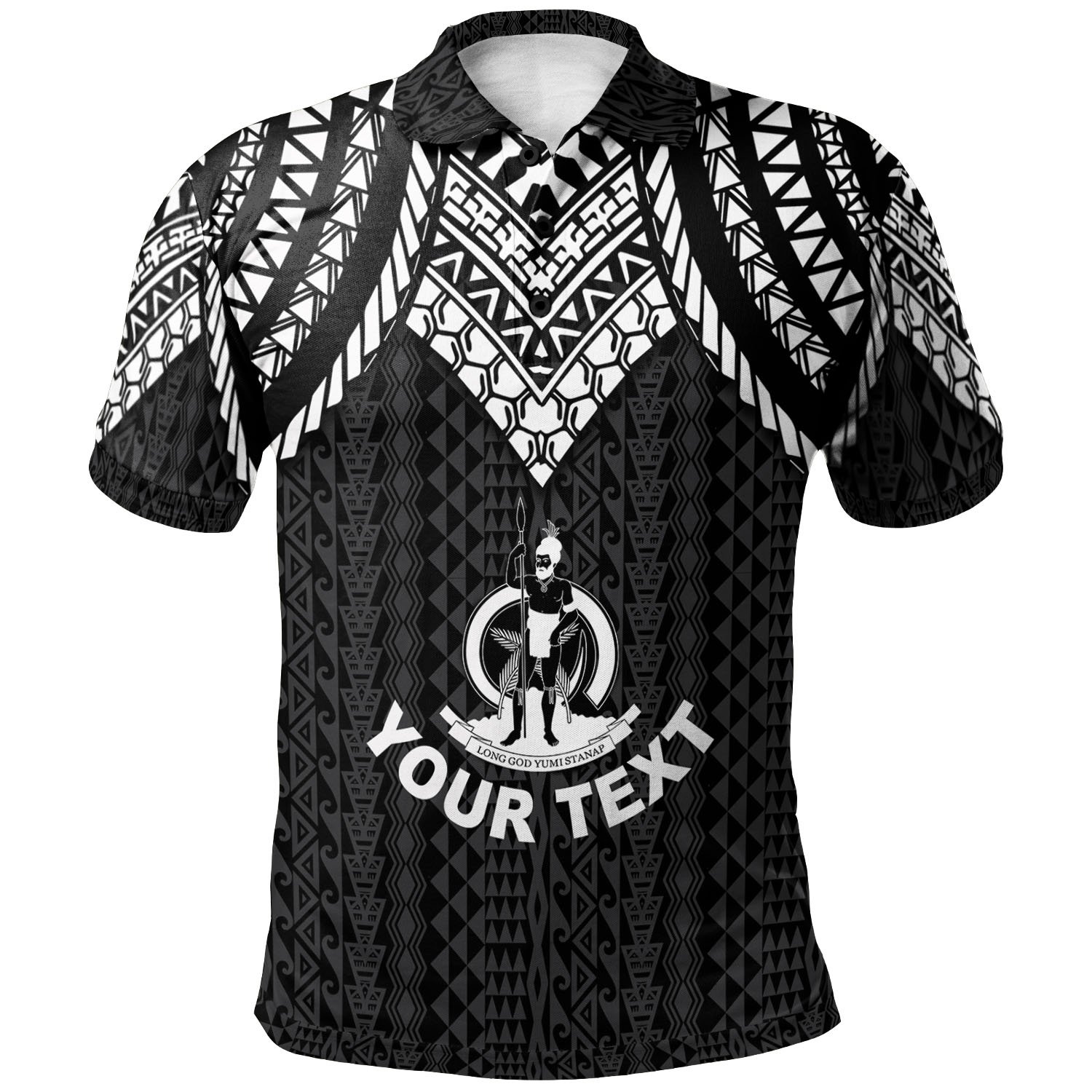 Vanuatu Custom Personalised Polo Shirt – Polynesian Armor Style Black – BN39