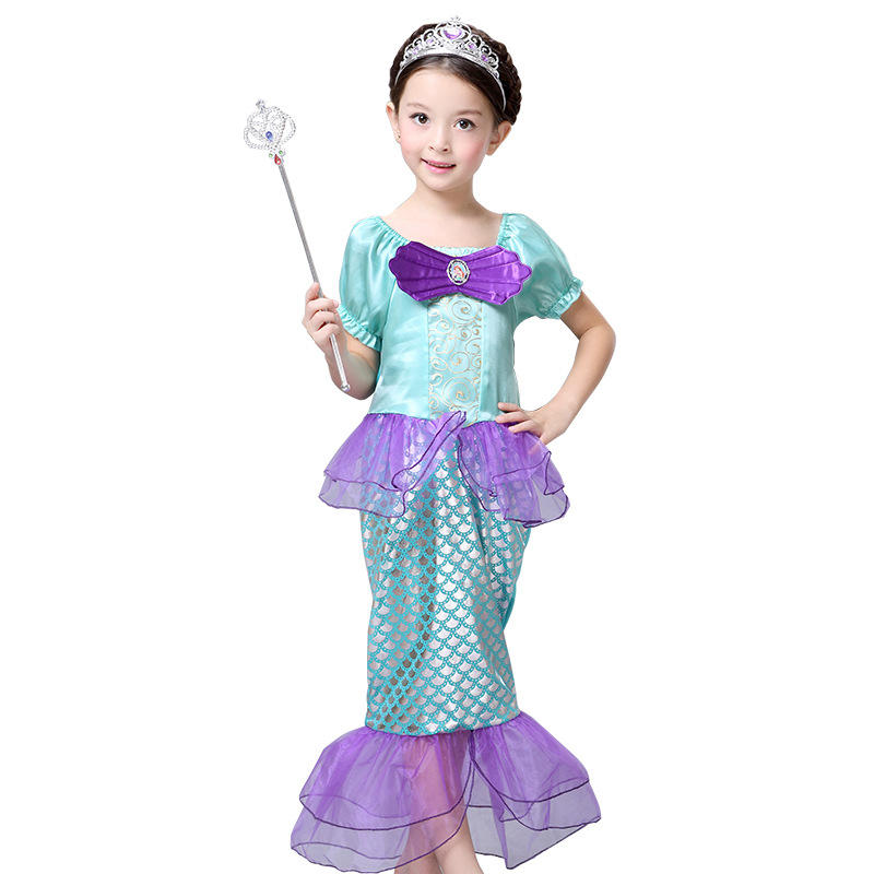 2020 Girls Fashion Dress Cosplay Dress Mermaid Little Princess Purple Blue Kids Clothes Dresses For Girls alx