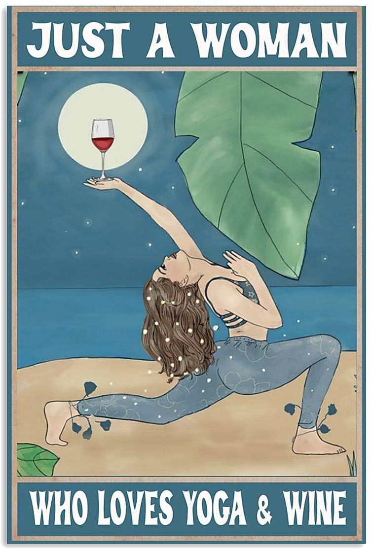 Vintage Woman Yoga And Wine Poster Art Print      Home Decor Gift For Men Women Family Friend On Birthday Xmas