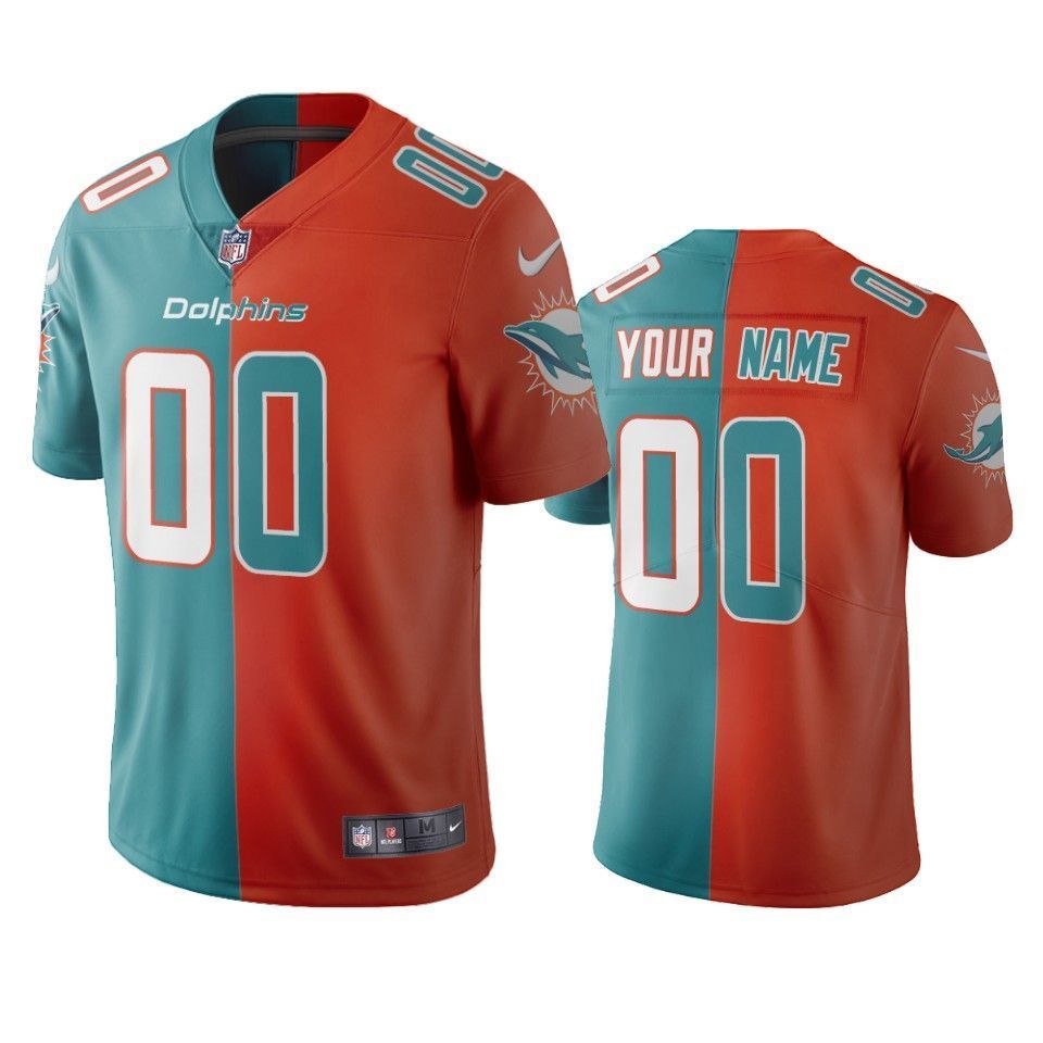 Dolphins Custom Vapor Limited Aqua Orange Two Tone Mens Jersey