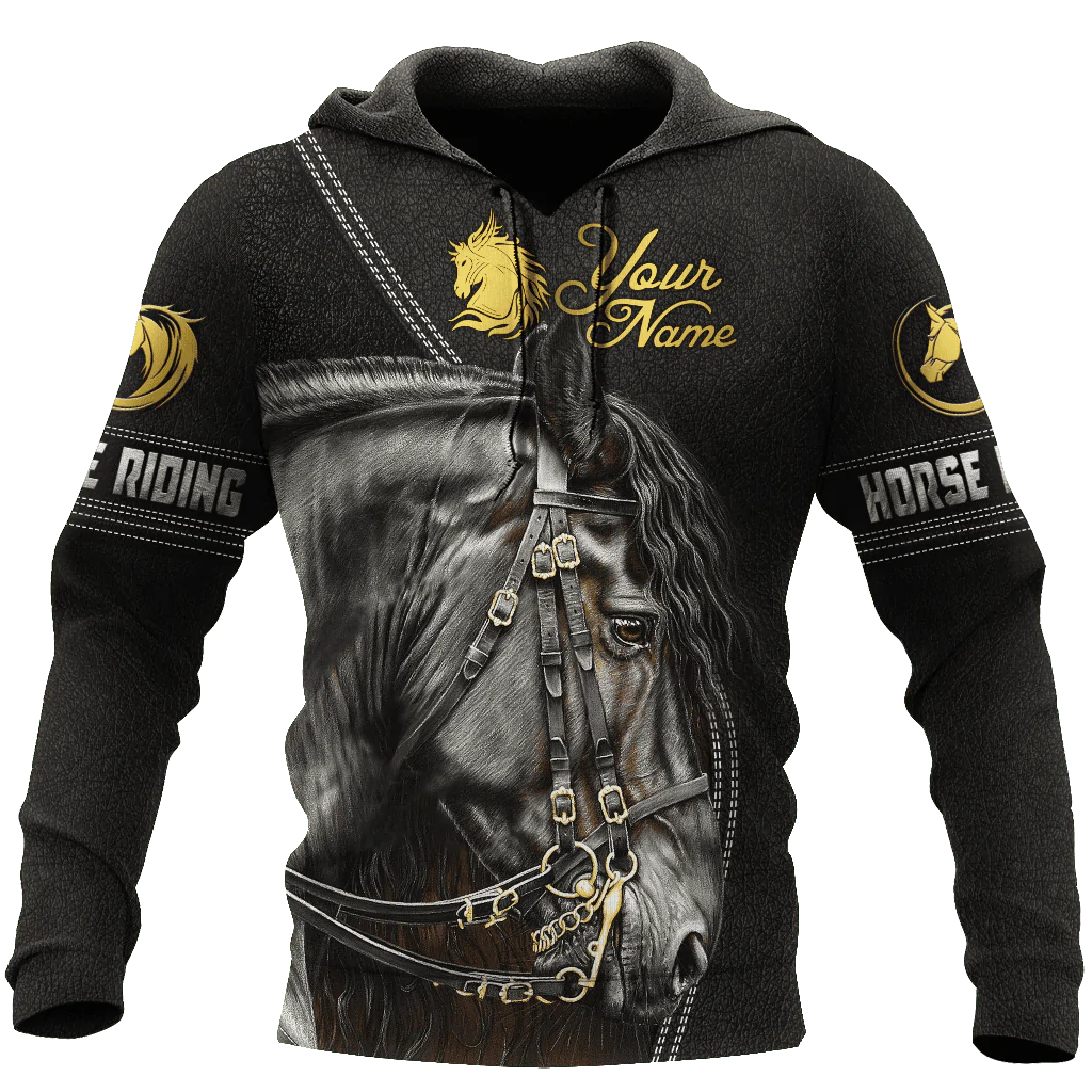 Custom Name Horse Hoodie, Black Horse Hoodie For Men And Women, Rodeo Horse Hoodie