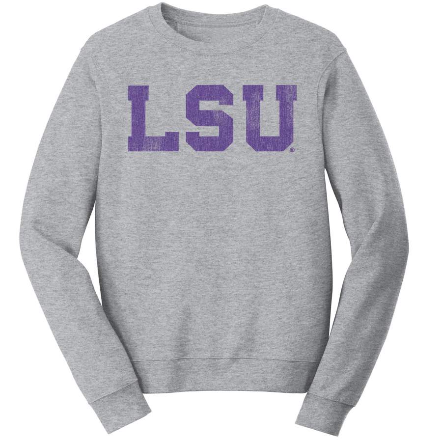 B&B Dry Goods LSU Tigers Athletic Block Fleece Crewneck Sweatshirt – Grey