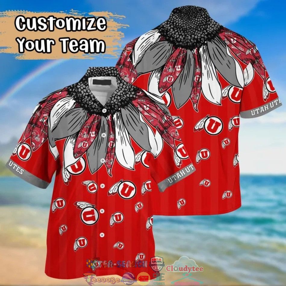 NCCA Utah Utes Grey Native Feather Red Hawaiian Shirt